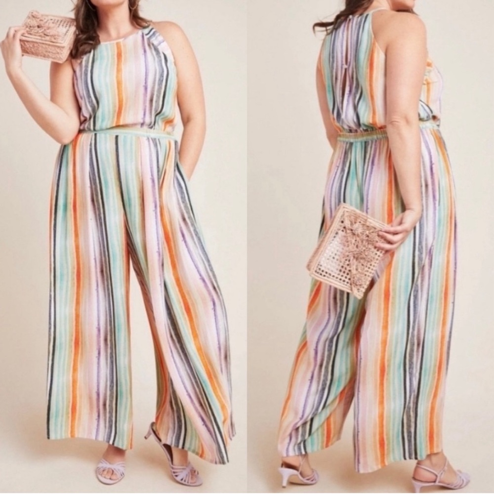 Blank London X Anthropologie Gallery Watercolor Stripe Wide Leg Jumpsuit